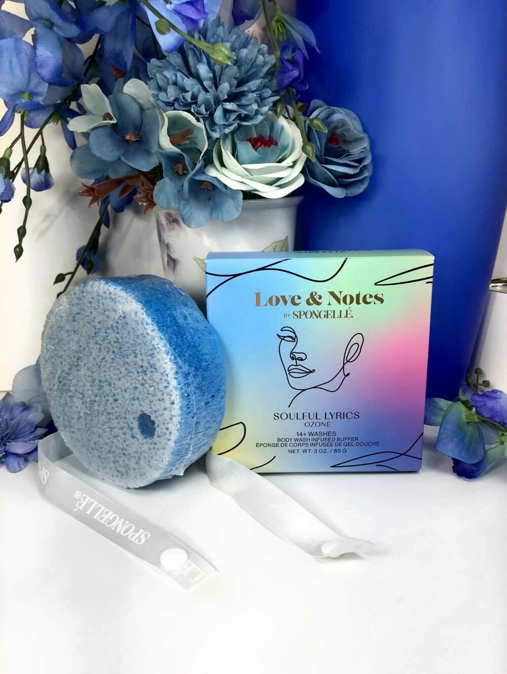 Spongelle Soulful Lyrics Love & Notes Sponge in Ozone 2 sided w Ribbon 85g *BNIB